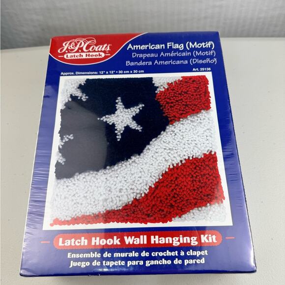 J & P Coats American Flag (Motif) Latch Hook Wall Hanging Kit 12 X 12 NIB Sealed - Picture 1 of 4